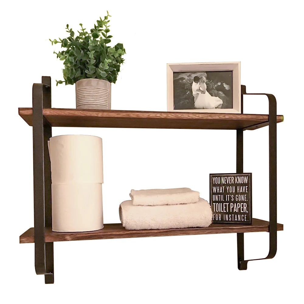 Large Rustic Industrial Wood Pipe Wall Shelf