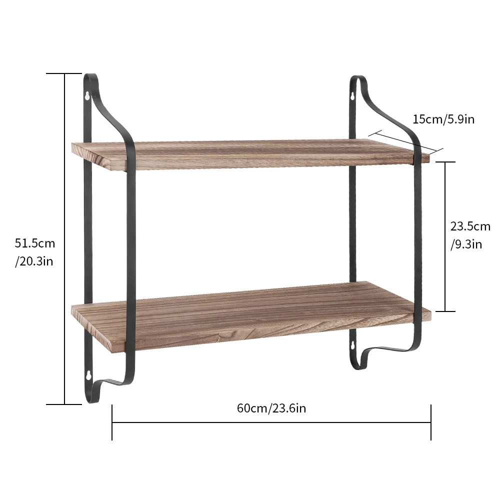 Large Rustic Industrial Wood Pipe Wall Shelf