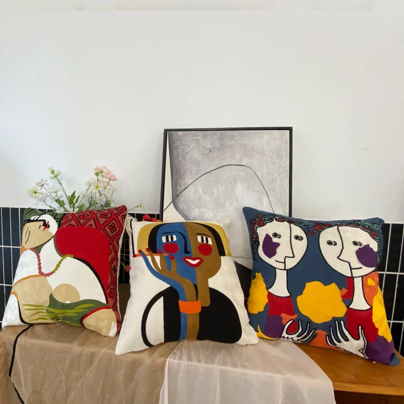 Abstract Embroidery Picasso Decorative Throw Pillow Covers