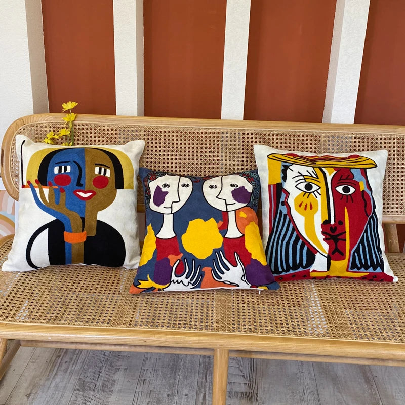 Abstract Embroidery Picasso Decorative Throw Pillow Covers