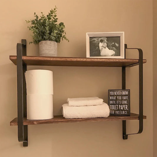 Large Rustic Industrial Wood Pipe Wall Shelf