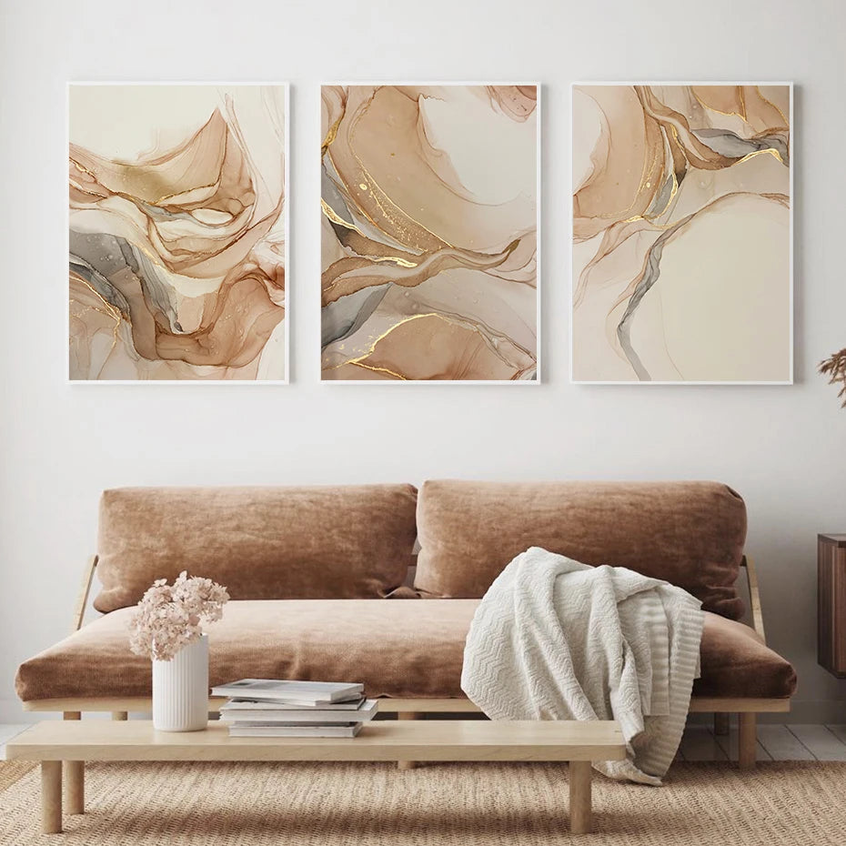 Modern Neutral  Abstract Gold Wall Art