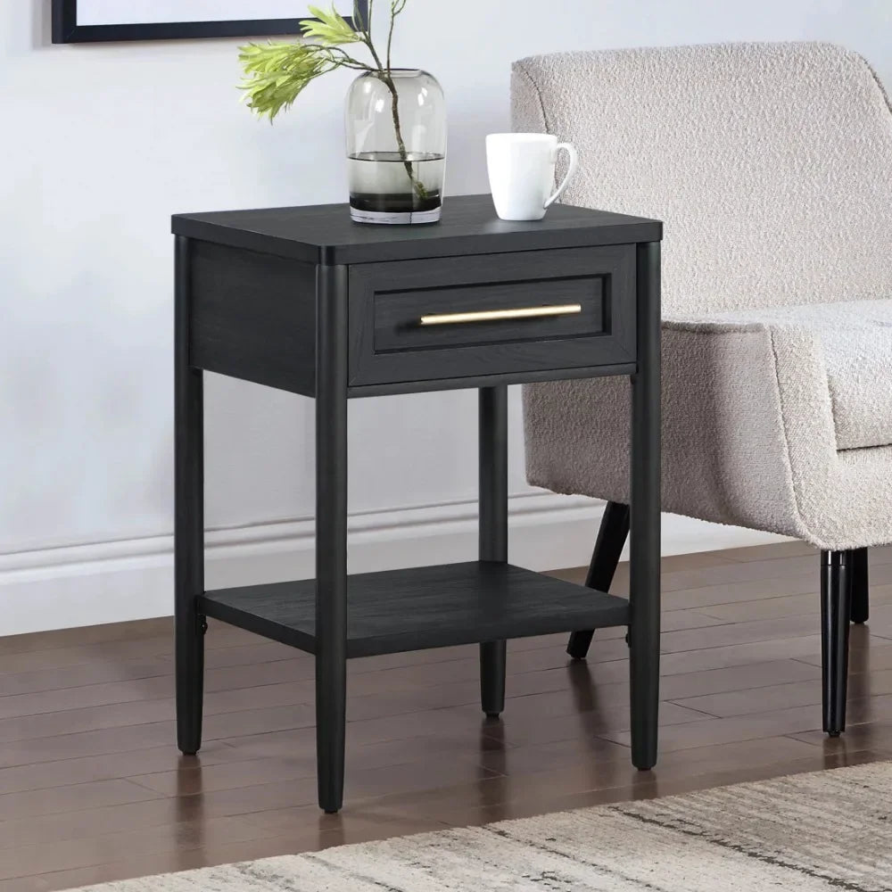 Square End Table with Small Storage Drawer in Charcoal Finish