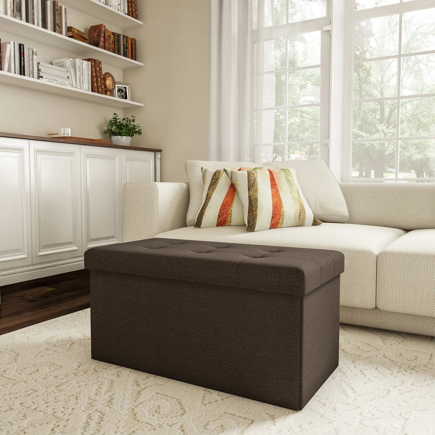 30-inch Folding Storage Ottoman with Removable Bin (Brown)