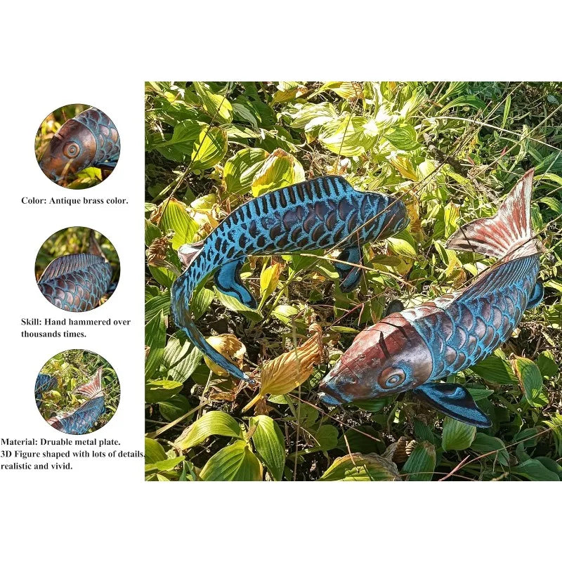 Copper Metal Set of 2 Koi Fish Sculpture for Outdoor