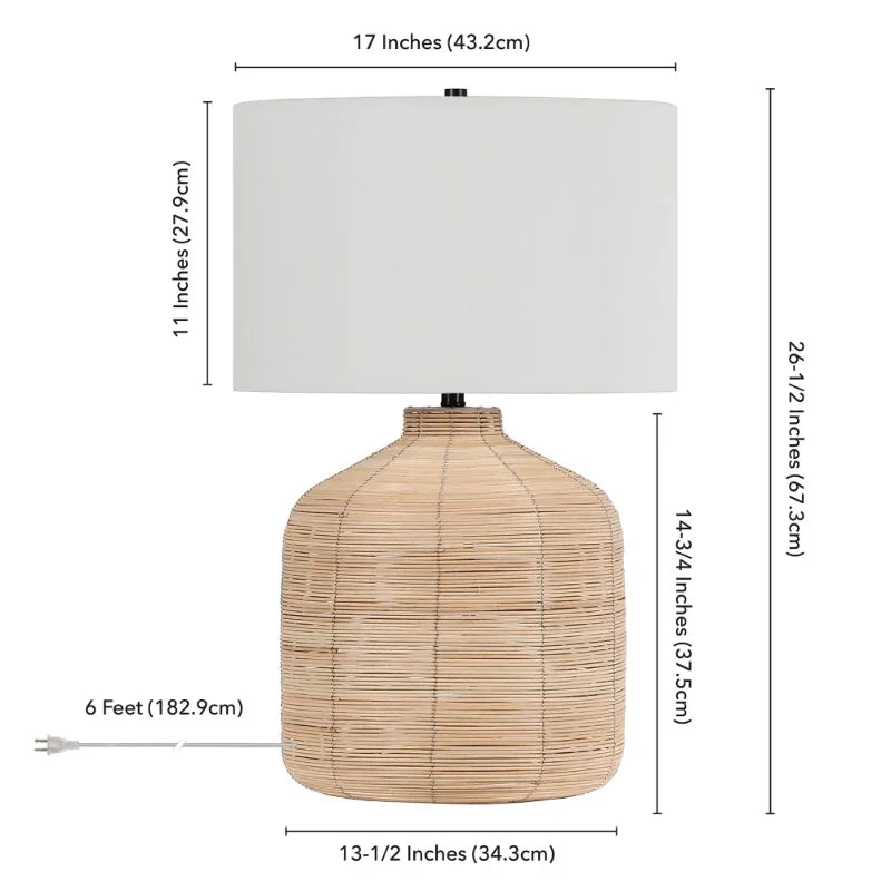 Modern Oversized Rattan Table Lamp with Steel Accents