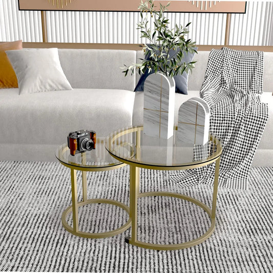 Glass and Metal Nesting Tables for Living Room