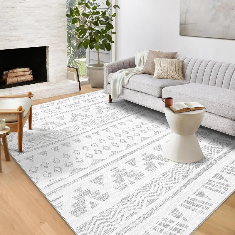 Large Moroccan Soft Fluffy Geometric Washable Rug