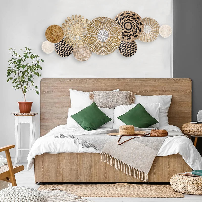 Boho Decor Rattan Basket Wall Display