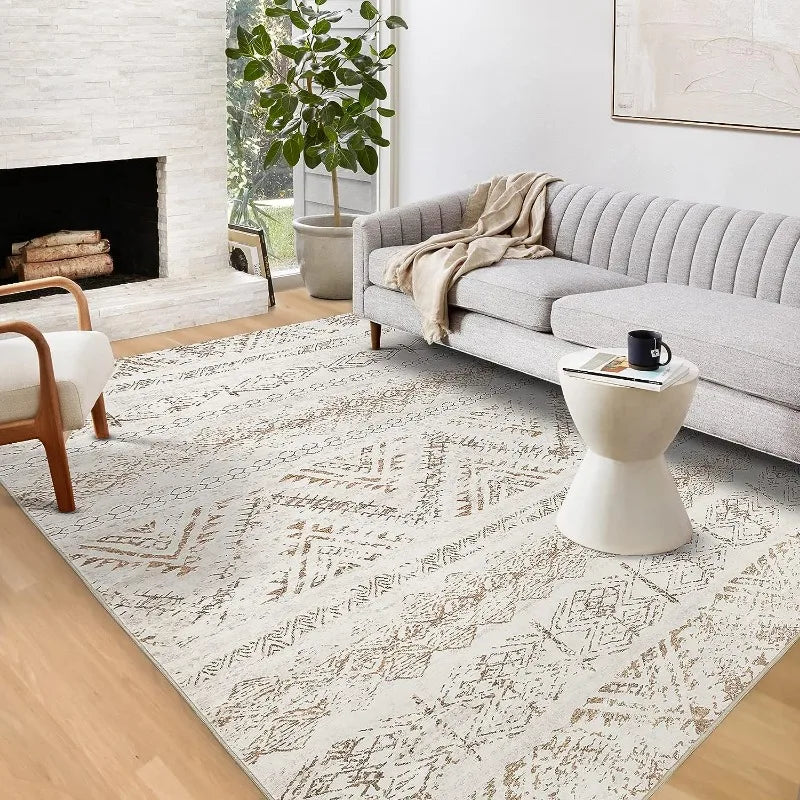 Large Moroccan Soft Fluffy Geometric Washable Rug