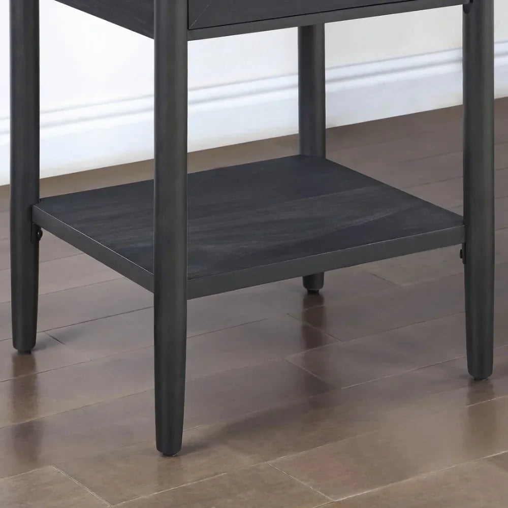 Square End Table with Small Storage Drawer in Charcoal Finish