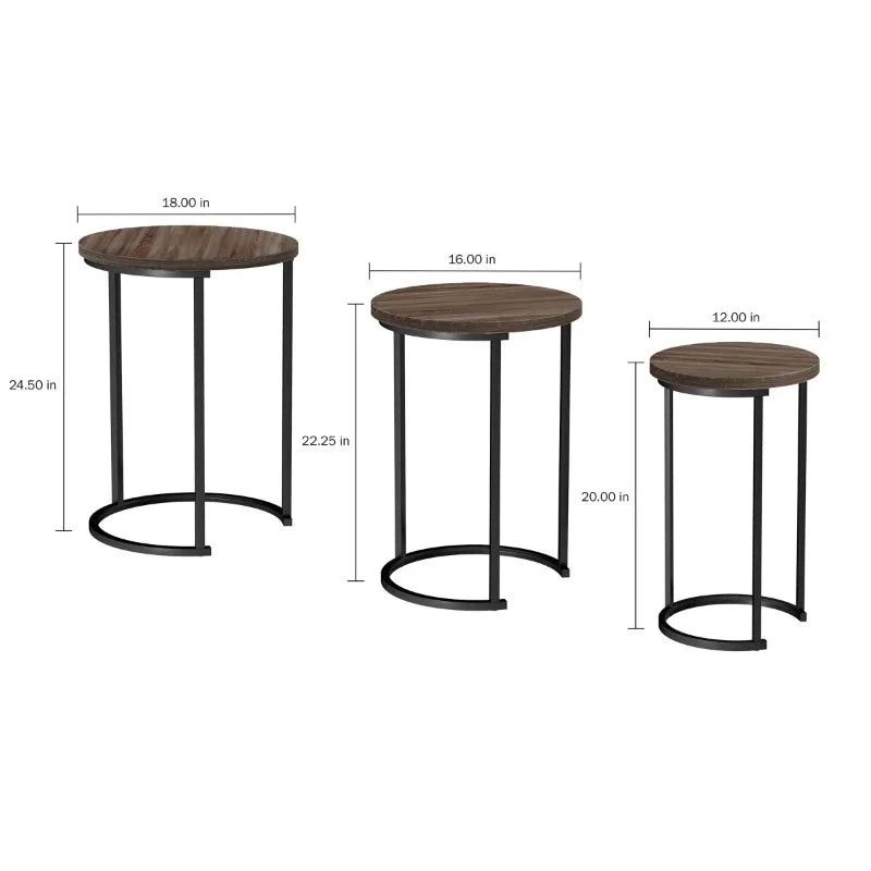 Round Nesting End Tables with Metal Base (Set of 3)