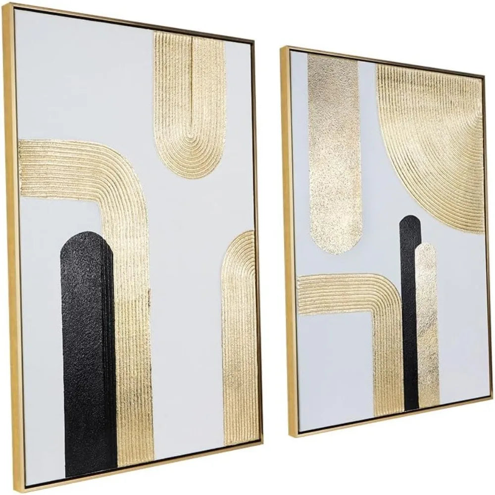 Black Gold Abstract Wall Art , Set of 2, 24 x 36 Inches