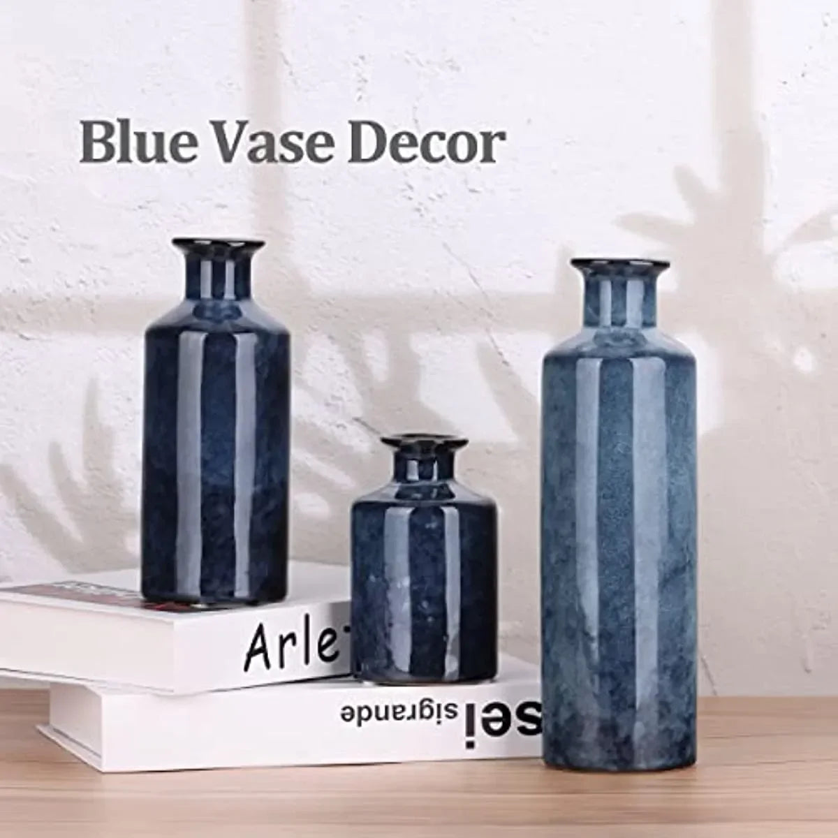 Set of 3 Blue Ceramic Small Vases