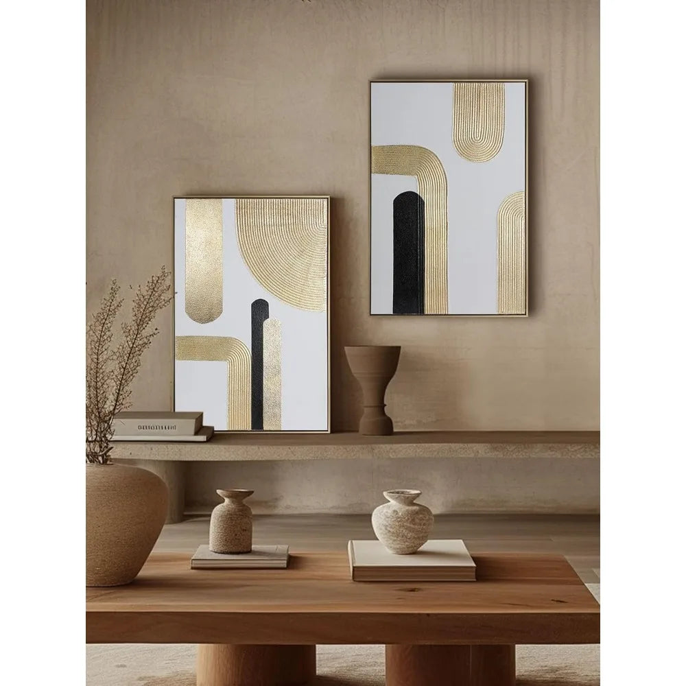 Black Gold Abstract Wall Art , Set of 2, 24 x 36 Inches