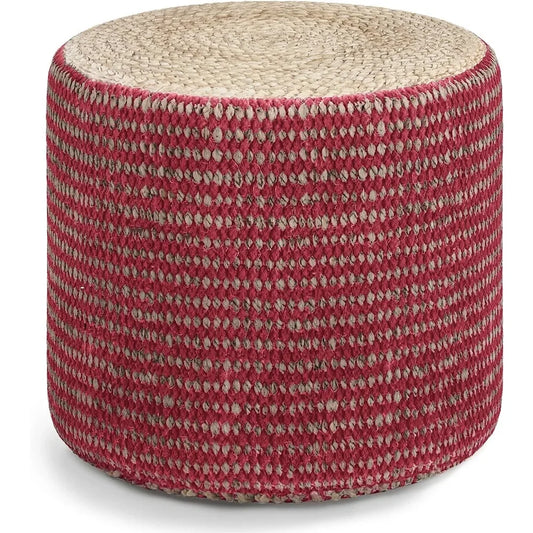 Round Pouf Upholstered in Natural Hand Braided Jute