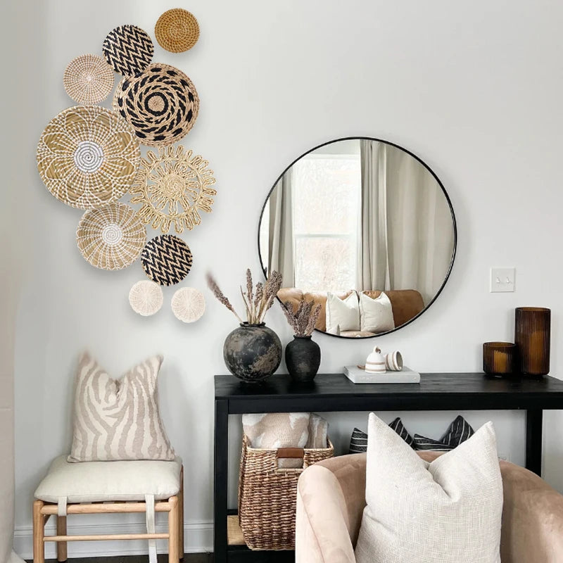 Boho Decor Rattan Basket Wall Display