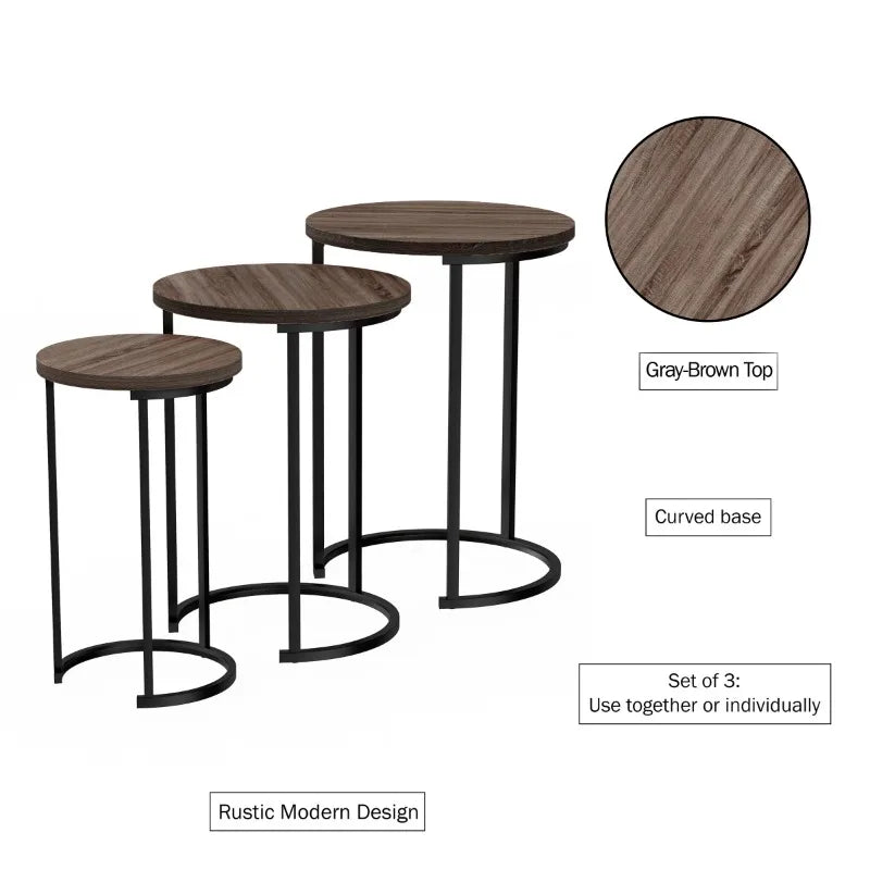 Round Nesting End Tables with Metal Base (Set of 3)