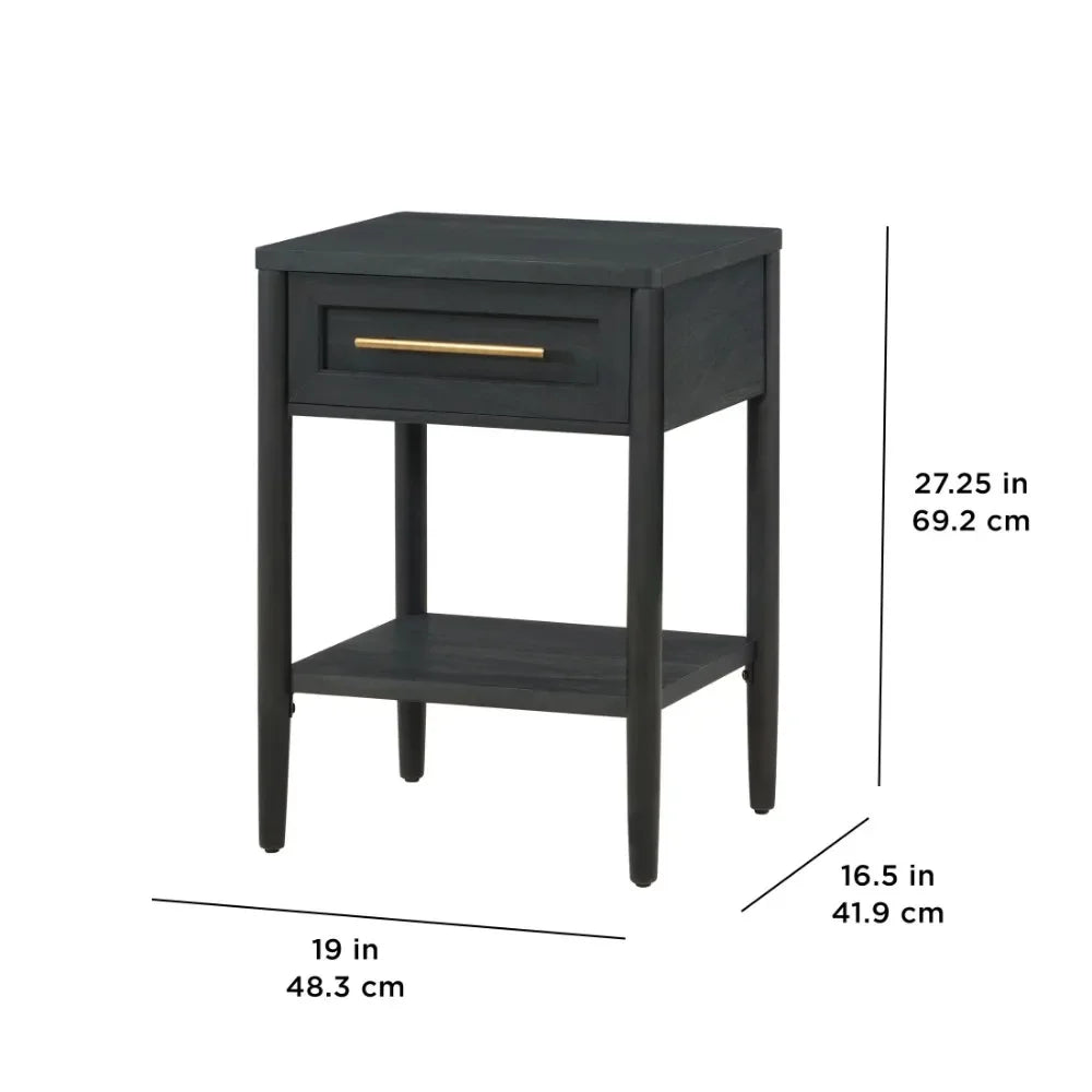 Square End Table with Small Storage Drawer in Charcoal Finish