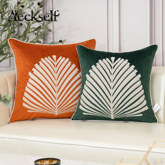 Modern Tree Leaves Embroidery Velvet Throw Pillow