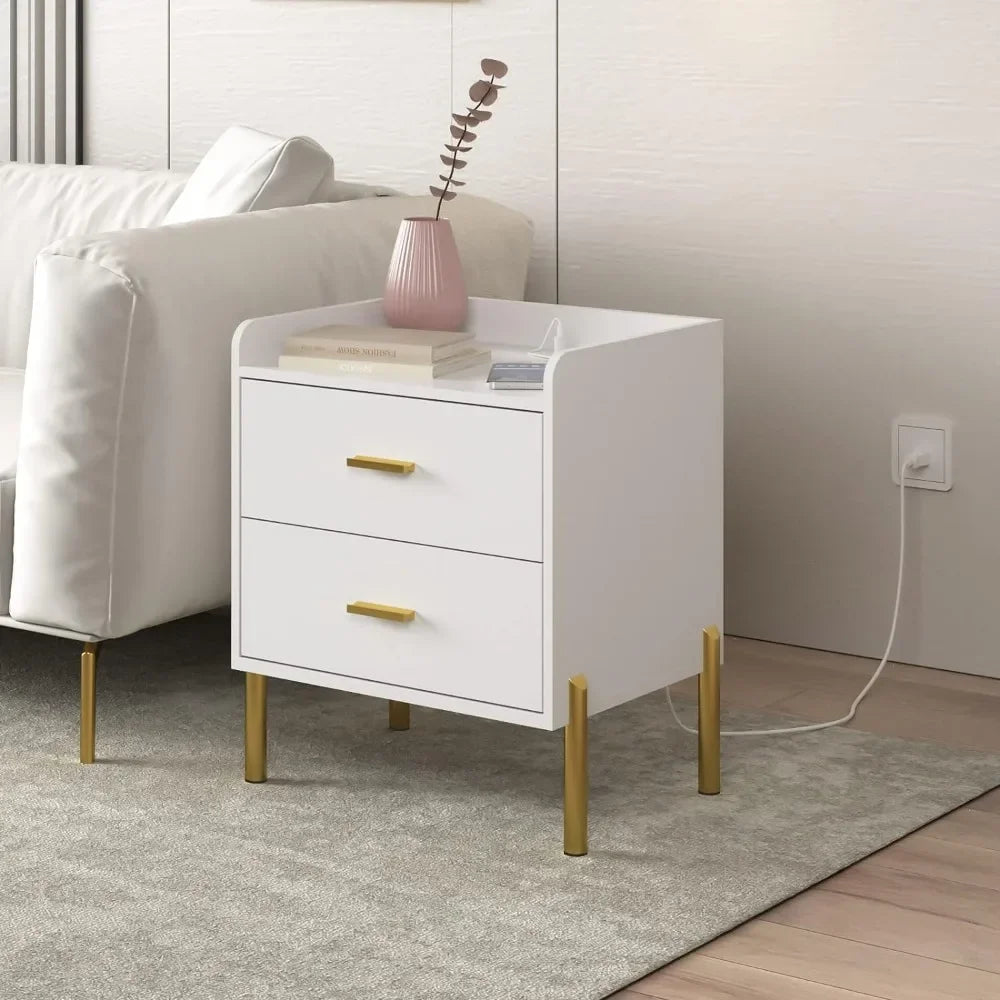 Two Drawer White Nightstand for Bedroom