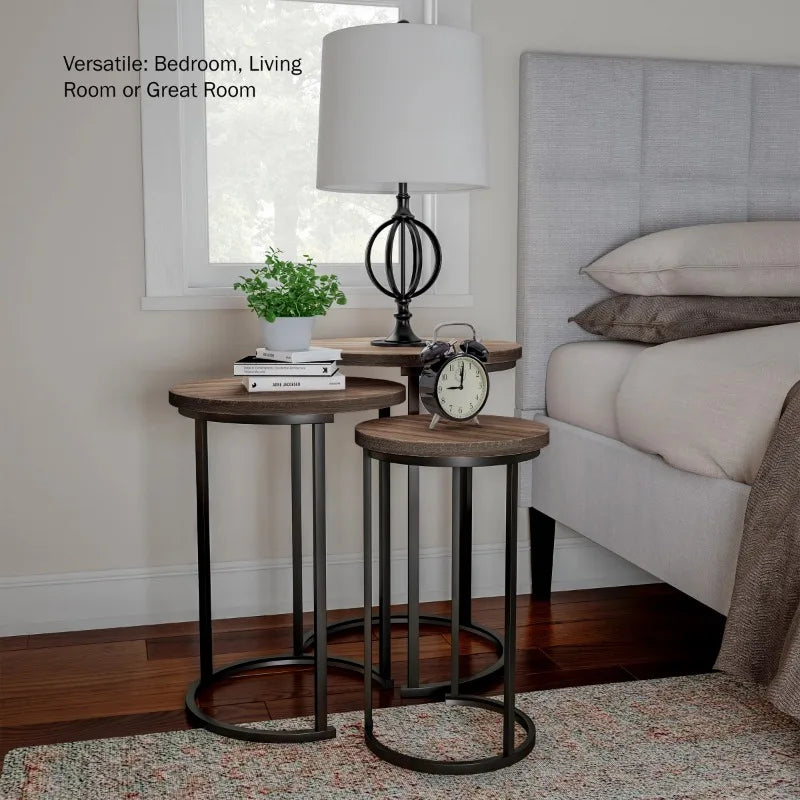 Round Nesting End Tables with Metal Base (Set of 3)