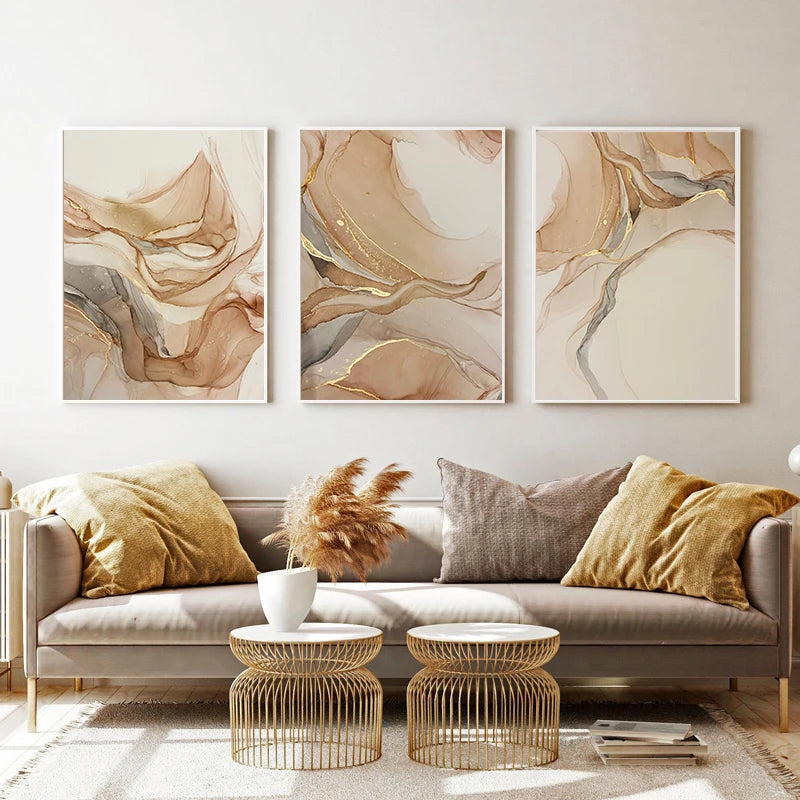 Modern Neutral  Abstract Gold Wall Art