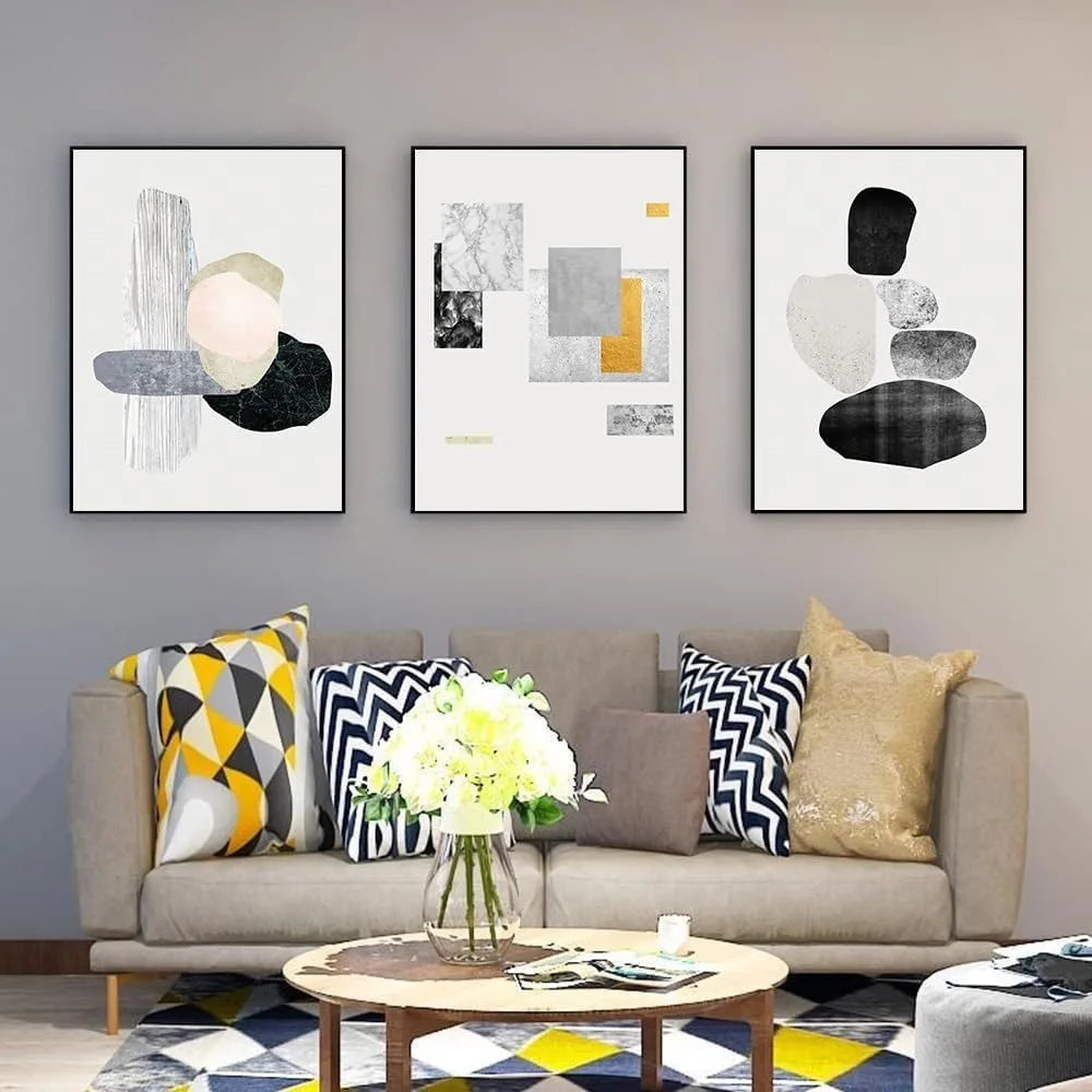 Framed Black and White Abstract Wall Art