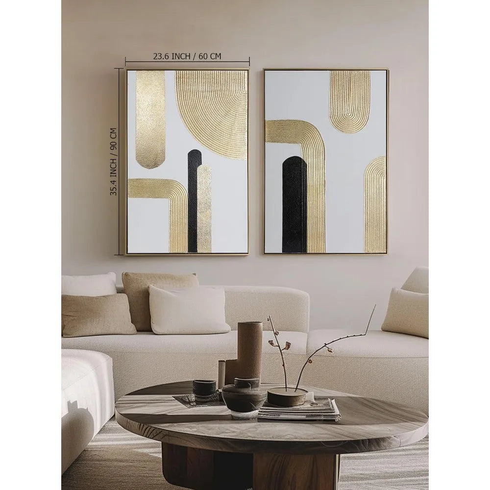 Black Gold Abstract Wall Art , Set of 2, 24 x 36 Inches