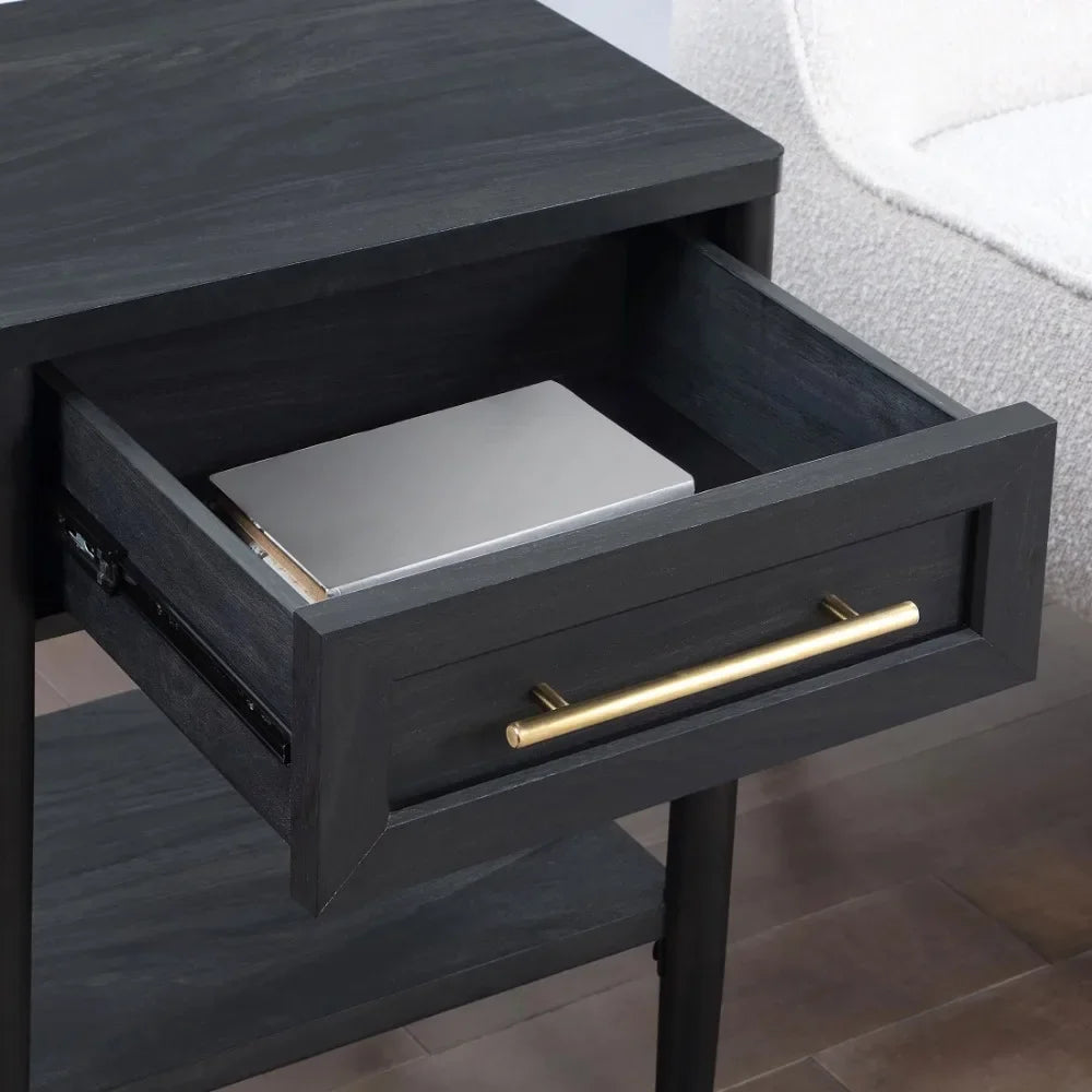 Square End Table with Small Storage Drawer in Charcoal Finish