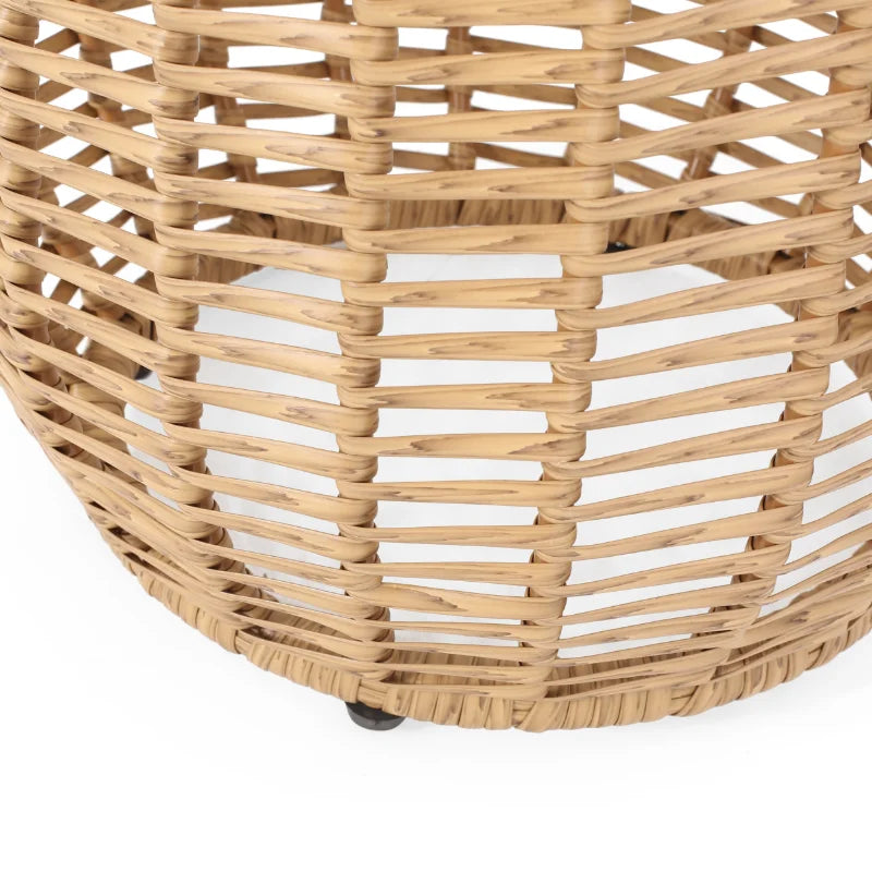 Wicker Side Table with Tempered Glass Top