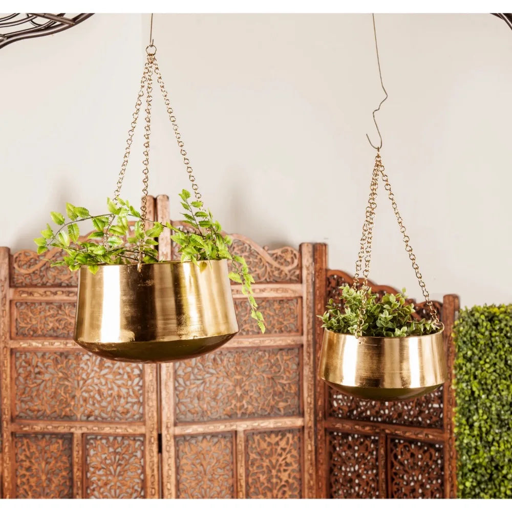 Gold Metal Indoor Outdoor Hanging Planter