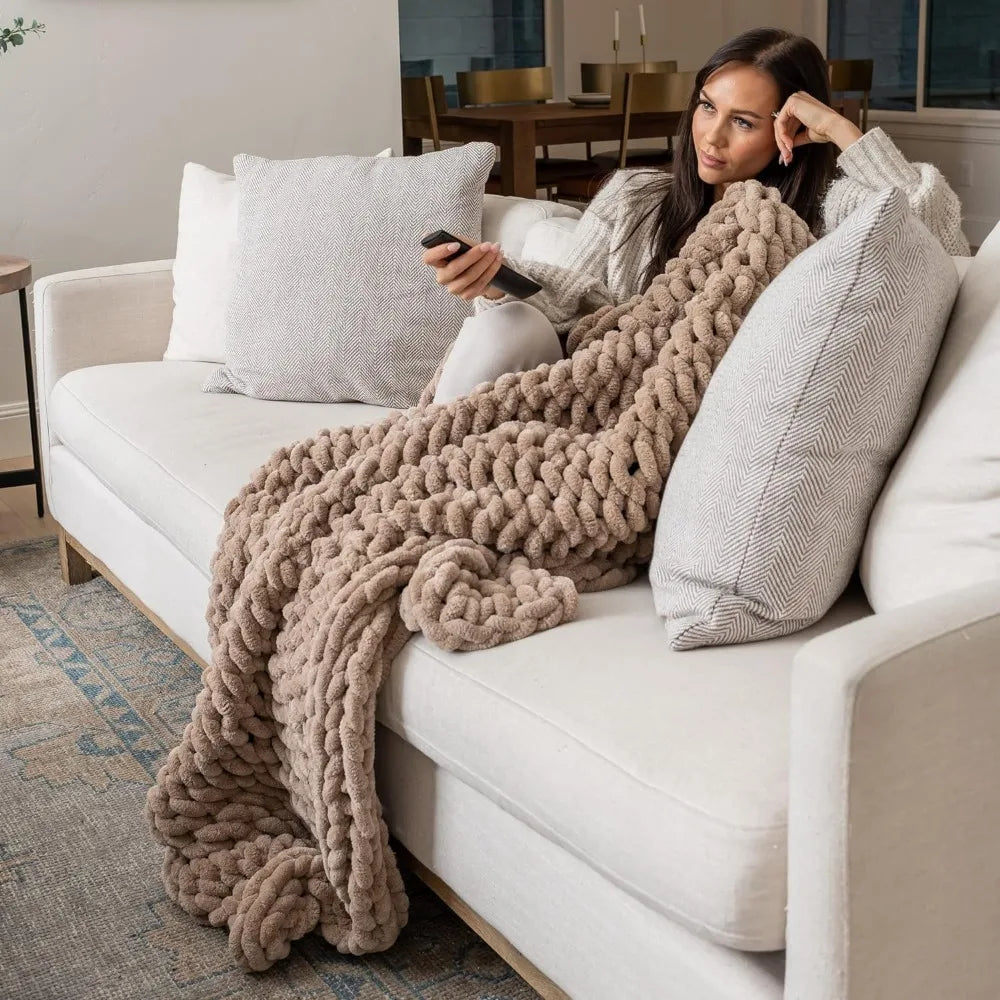 Brown Boho Chunky Knit Throw