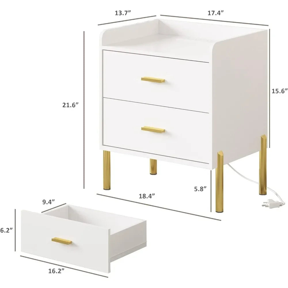 Two Drawer White Nightstand for Bedroom