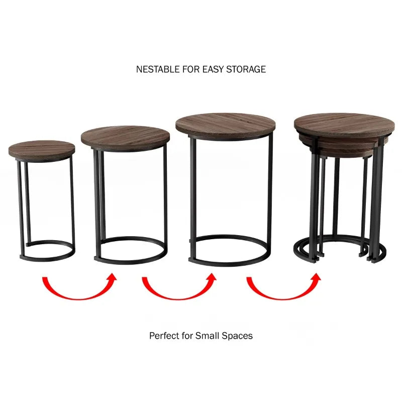 Round Nesting End Tables with Metal Base (Set of 3)