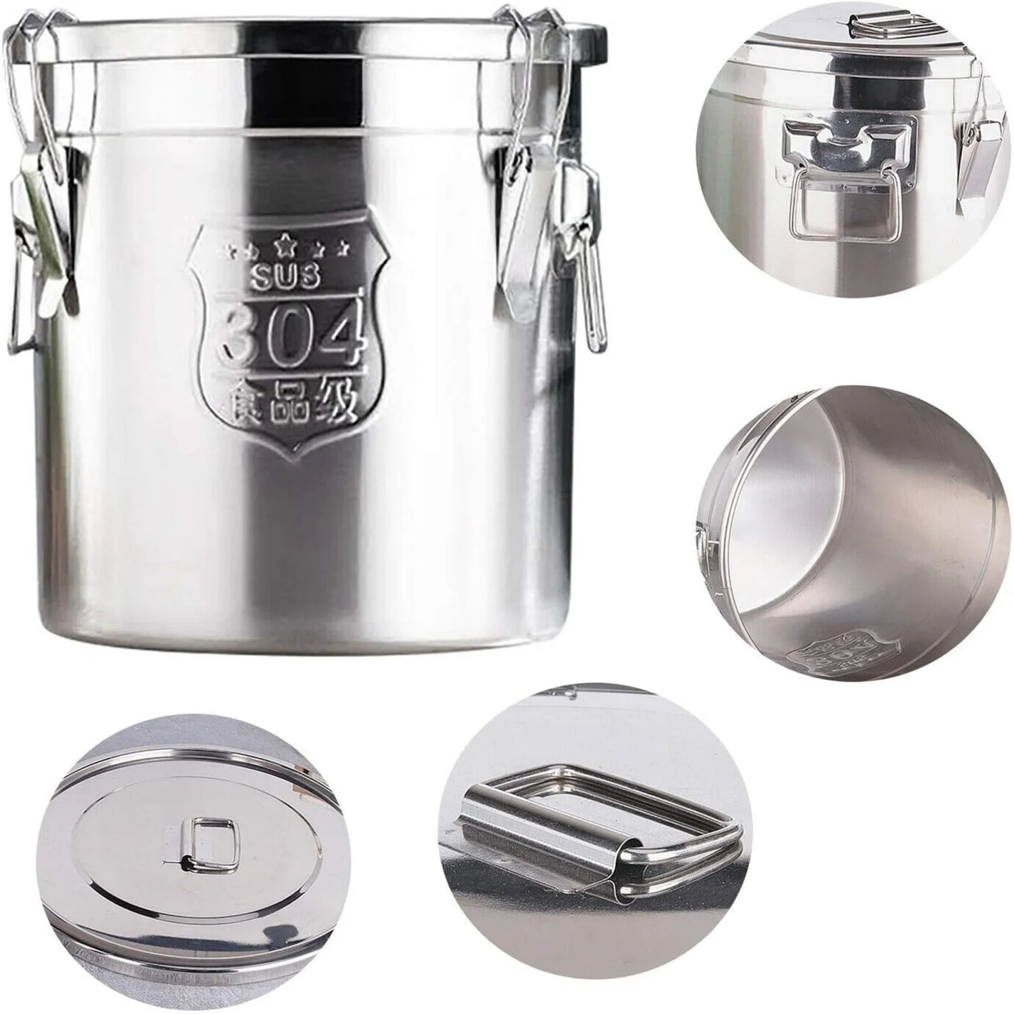 6/12L Stainless Steel Airtight Canister with Locking Clamp