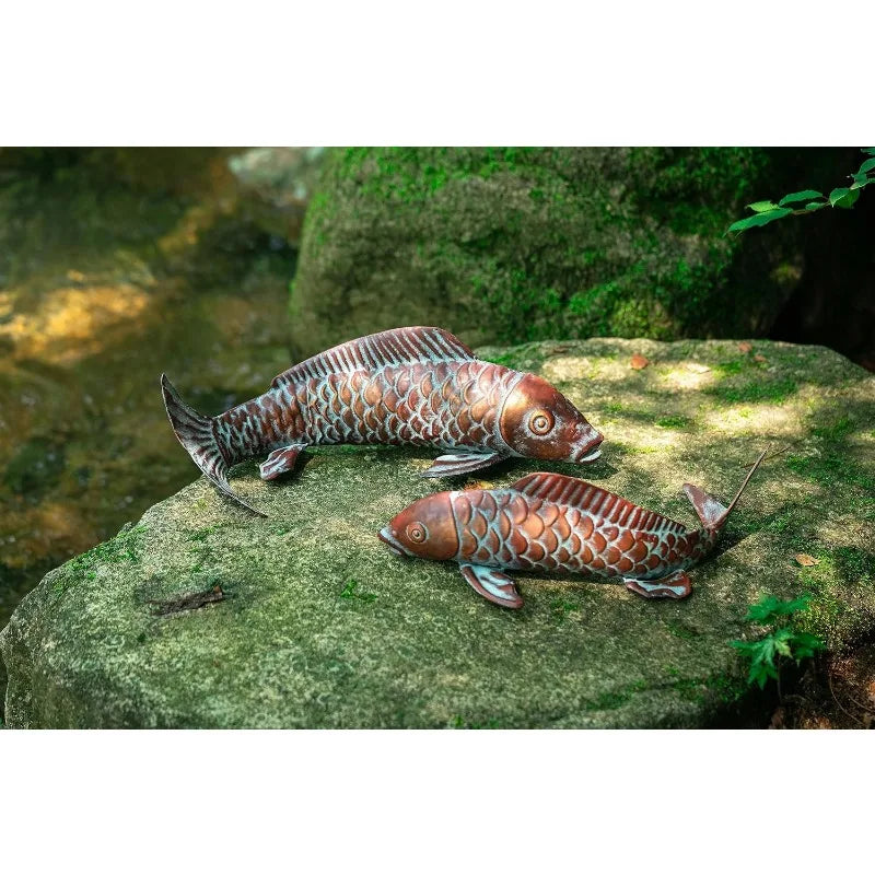 Copper Metal Set of 2 Koi Fish Sculpture for Outdoor