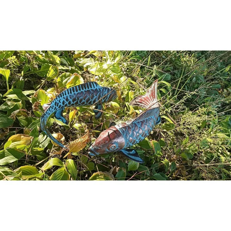 Copper Metal Set of 2 Koi Fish Sculpture for Outdoor