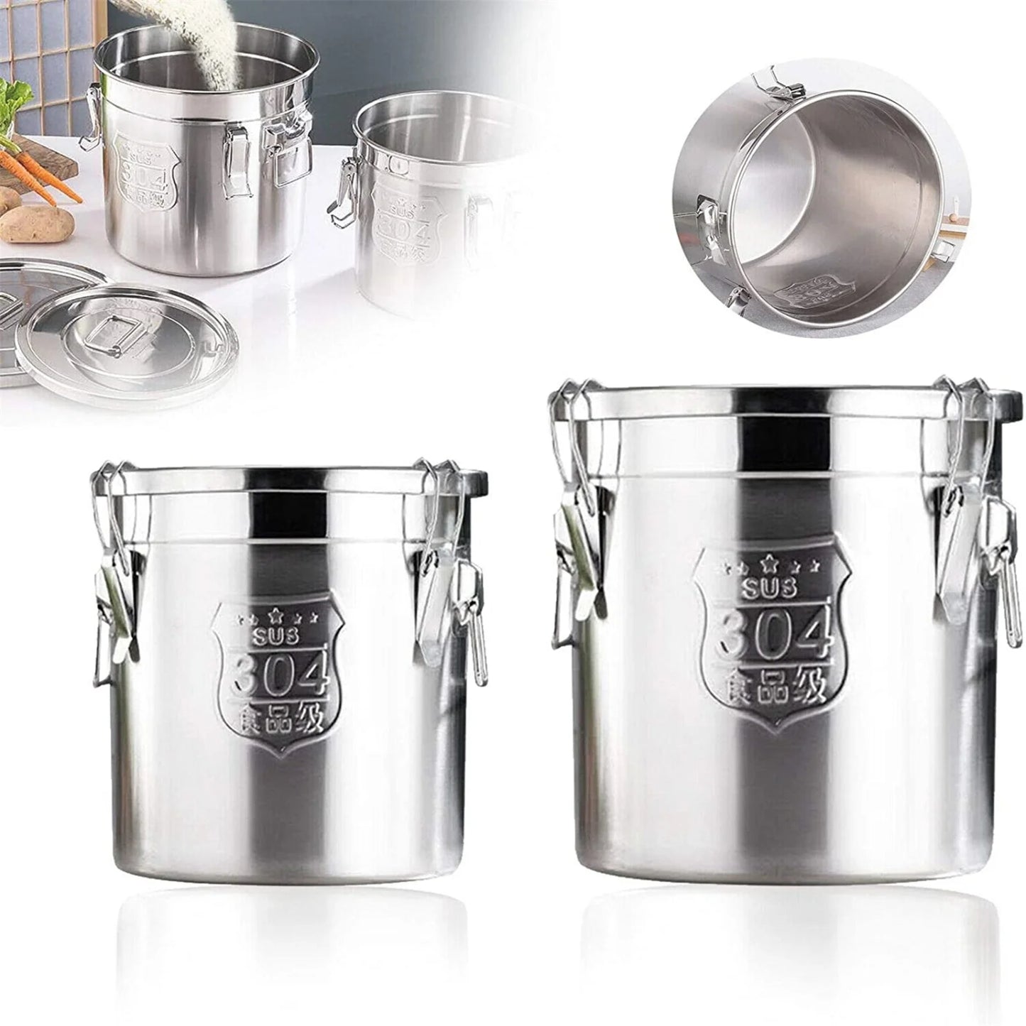 6/12L Stainless Steel Airtight Canister with Locking Clamp