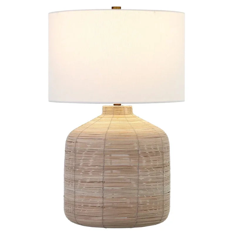 Modern Oversized Rattan Table Lamp with Steel Accents