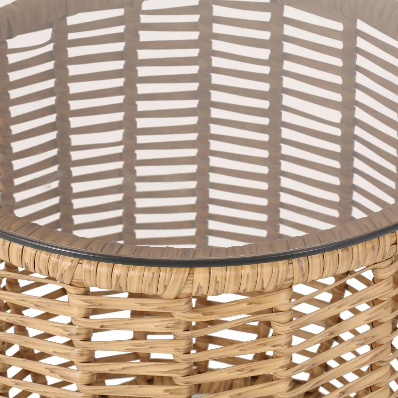 Wicker Side Table with Tempered Glass Top