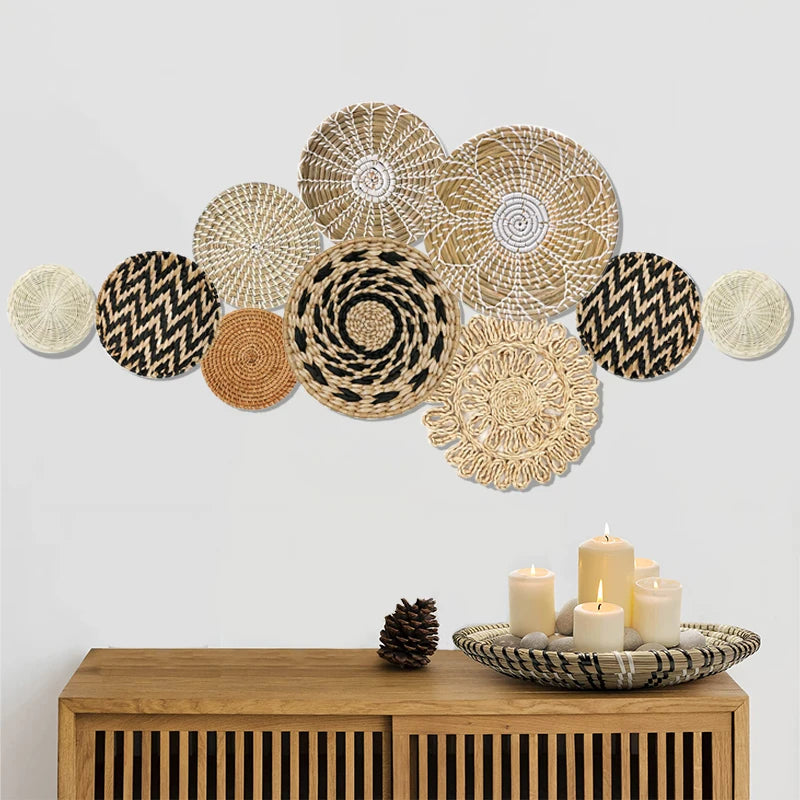 Boho Decor Rattan Basket Wall Display